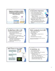 Regression and Autism in Toddlers: Screening for Treatable Disorders; Comparing Cytokine and Oxidative Stress biomarkers Alvin Loh, MD Developmental Paediatrician