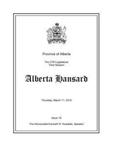 Province of Alberta The 27th Legislature Third Session