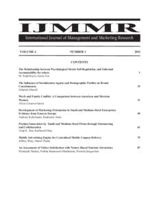 IJMMR International Journal of Management and Marketing Research VOLUME 4  NUMBER 1