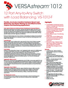 VERSAstream 1012 TM 12 Port Any-to-Any Switch with Load Balancing. VS-1012-F Flexible, Any-to-Any Line-Rate Hardware Based Load