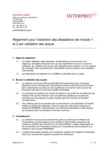 Commission qualité Office de qualification INTERPRET c/o IDEA sagl Piazza Nosetto[removed]Bellinzona Tél[removed]