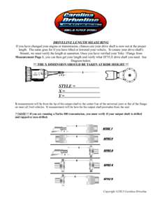 DRIVELINE LENGTH MEASURING If you have changed your engine or transmission, chances are your drive shaft is now not at the proper length. The same goes for if you have lifted or lowered your vehicle. To ensure your drive