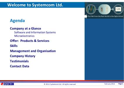 Welcome to Systemcom Ltd. The Path from the Real World to the Digital Word Agenda Company at a Glance Software and Information Systems
