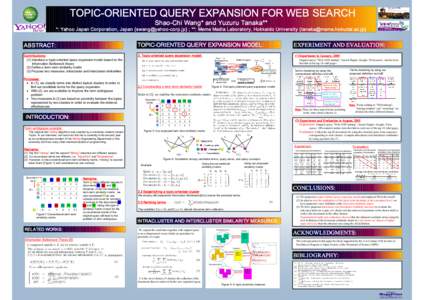 TOPIC-ORIENTED QUERY EXPANSION FOR WEB SEARCH Shao-Chi Wang* and Yuzuru Tanaka** *: Yahoo Japan Corporation, Japan {} ; **: Meme Media Laboratory, Hokkaido University {} ABSTRA