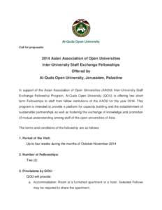Al-Quds Open University Call for proposals: 2014 Asian Association of Open Universities Inter-University Staff Exchange Fellowships Offered by