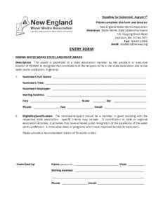 st  Deadline for Submittal: August 1 Please complete this form and send to: New England Water Works Association