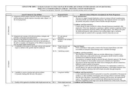 ICT PSP 2009 – Mapping of Work Programme on Part B template and award criteria - Objective 2