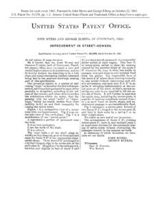 Patent for vault cover, 1861. Patented by John Myers and George Elbreg on October 22, 1861. U.S. Patent No. 33,538, pp[removed]Source: United States Patent and Trademark Office at http://www.uspto.gov. 