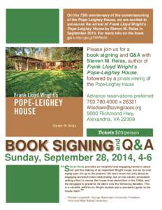 On the 75th anniversary of the commissioning of the Pope-Leighey House, we are excited to announce the arrival of Frank Lloyd Wright’s Pope-Leighey House by Steven M. Reiss in September[removed]For more info on the book 