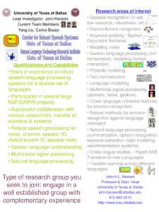 Speech processing / Natural language processing / Human communication / Science / Humanâ€“computer interaction / Speech recognition / Computational linguistics / John H.L. Hansen