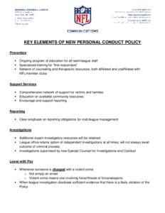 KEY ELEMENTS OF NEW PERSONAL CONDUCT POLICY Prevention   