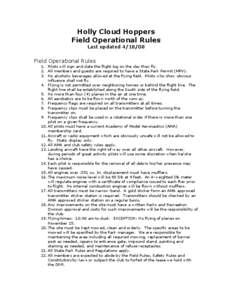 Holly Cloud Hoppers Field Operational Rules Last updated[removed]Field Operational Rules 1. Pilots will sign and date the flight log on the day they fly.