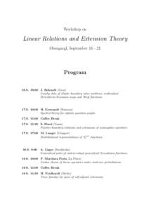 Workshop on  Linear Relations and Extension Theory Obergurgl, SeptemberProgram