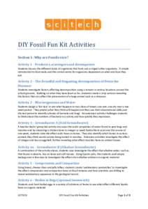 DIY Fossil Fun Kit Activities Section 1: Why are Fossils rare? Activity 1 – Predators, scavengers and decomposers Students discuss the different kinds of organisms that hunt, eat or digest other organisms. A simple int