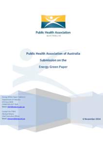 Public Health Association of Australia Submission on the Energy Green Paper Energy White Paper Taskforce Department of Industry