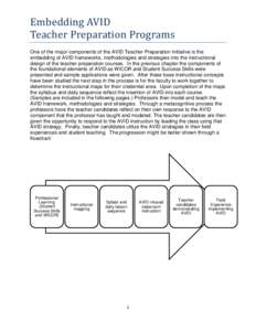 Embedding AVID Teacher Preparation Programs One of the major components of the AVID Teacher Preparation Initiative is the embedding of AVID frameworks, methodologies and strategies into the instructional design of the te