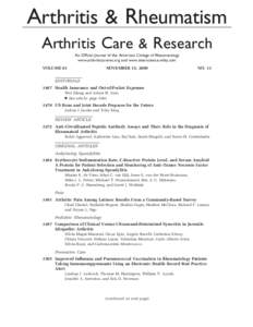 Arthritis & Rheumatism Arthritis Care & Research An Official Journal of the American College of Rheumatology www.arthritiscareres.org and www.interscience.wiley.com VOLUME 61