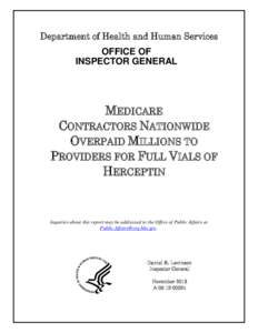 Department of Health and Human Services OFFICE OF INSPECTOR GENERAL MEDICARE CONTRACTORS NATIONWIDE