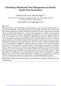 Classifying Multimodal Turn Management in Danish Dyadic First Encounters