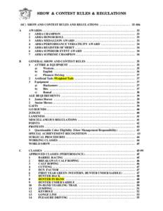 SHOW & CONTEST RULES & REGULATIONS (SC) SHOW AND CONTEST RULES AND REGULATIONS . . . . . . . . . . . . . . . . . . . . . [removed]A AWARDS . . . . . . . . . . . . . . . . . . . . . . . . . . . . . . . . . . . . . . . . . .