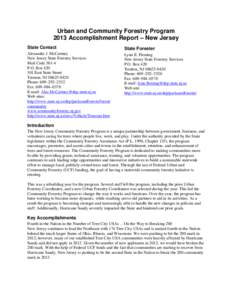 Urban and Community Forestry Program 2013 Accomplishment Report – New Jersey State Contact State Forester