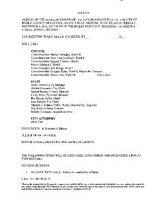 AGENDA AGENDA OF THE REGULAR SESSION OF THE MAYOR AND COUNCIL OF THE CITY OF BISBEE, COUNTY OF COCHISE, AND STATE OF ARIZONA, TO BE HELD ON TUESDAY, NOVEMBER4, 2014, AT 7:00PM IN THE BISBEE MUNICIPAL BUILDING, 118 ARJZON