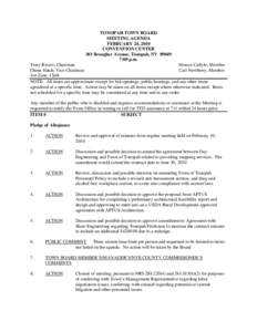 TONOPAH TOWN BOARD MEETING AGENDA FEBRUARY 24, 2010 CONVENTION CENTER 301 Brougher Avenue, Tonopah, NV[removed]:00 p.m.