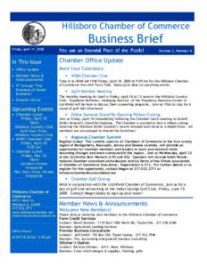 Hillsboro Chamber of Commerce  Business Brief Friday, April 11, 2008  You are an Essential Piece of the Puzzle!