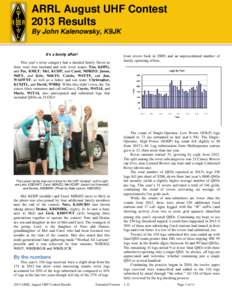 This year your ARRL August UHF Contest 2013 Results