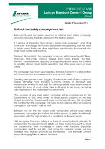 th  18 October 2014 PRESS RELEASE Lafarge Bamburi Cement Group