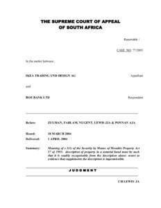 Bond / IKEA / Mortgage law / Property law / Ikea Trading und Design v BOE Bank / South Africa / Law