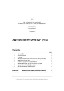 2003 THE LEGISLATIVE ASSEMBLY FOR THE AUSTRALIAN CAPITAL TERRITORY (As presented) (Treasurer)