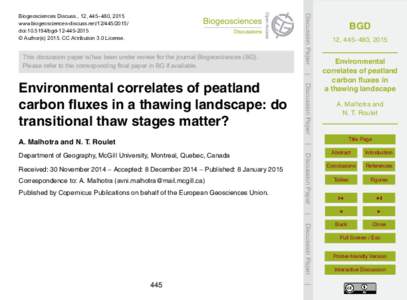 This discussion paper is/has been under review for the journal Biogeosciences (BG). Please refer to the corresponding final paper in BG if available. Discussion Paper  Biogeosciences Discuss., 12, 445–480, 2015