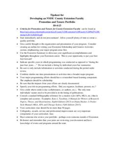 Tipsheet for Developing an NMSU County Extension Faculty Promotion and Tenure Portfolio[removed] 