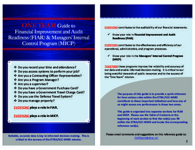 ONE TEAM Guide to  Financial Improvement and Audit Readiness (FIAR) & Managers’ Internal Control Program (MICP)