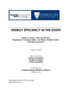 ENERGY EFFICIENCY IN THE SOUTH Marilyn A. Brown,1 Etan Gumerman,2 Xiaojing Sun,2 Youngsun Baek,1 Joy Wang,1 Rodrigo Cortes,1 and Diran Soumonni1  April 12, 2010