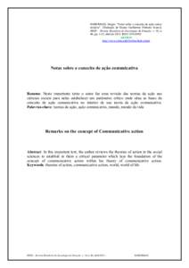 HABERMAS, Jürgen. “Notas sobre o conceito de ação comunicativa”. [Tradução de Mauro Guilherme Pinheiro Koury]. RBSE – Revista Brasileira de Sociologia da Emoção, v. 14, n. 40, pp. 1-25, abril de[removed]ISSN 1