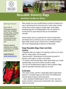 Reusable Grocery Bags Avoiding Foodborne Illness Did You Know? Only 15% of Americans regularly