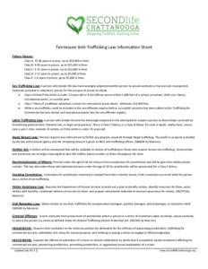 Tennessee Anti-Trafficking Law Information Sheet Felony Classes: Class A: 15-60 years in prison, up to $50,000 in fines Class B: 8-30 years in prison, up to $25,000 in fines Class C: 3-15 years in prison, up to $10,000 i