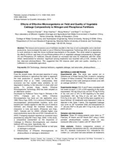 Pakistan Journal of Nutrition 9 (11): , 2010 ISSN © Asian Network for Scientific Information, 2010 Effects of Effective Microorganisms on Yield and Quality of Vegetable Cabbage Comparatively to Nitrog