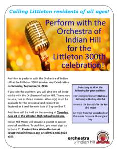 Calling Littleton residents of all ages!  Perform with the Orchestra of Indian Hill for the