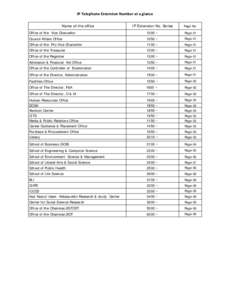 IP Telephone Extension Number at a glance Name of the office IP Extension No. Series  Page No.