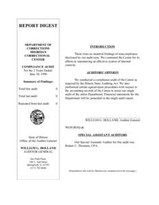 REPORT DIGEST  DEPARTMENT OF CORRECTIONS SHERIDAN CORRECTIONAL