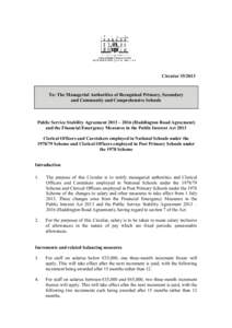 Circular[removed]To: The Managerial Authorities of Recognised Primary, Secondary and Community and Comprehensive Schools  Public Service Stability Agreement 2013 – 2016 (Haddington Road Agreement)