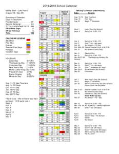 [removed]School Calendar Middle Start – Late Finish (August 18 - May 26) Summary of Calendar: Days in classroom: First Semester . . . . . . . . . . . .87
