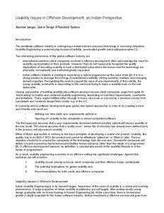 Usability Issues in Offshore Development: an Indian Perspective Jhumkee Iyengar, User in Design & Persistent Systems