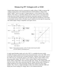 Measuring RF Voltages with a VOM Simple diode detectors may be constructed to enable ordinary VOMs to measure RF voltages ranging from a few hundred millivolts to the breakdown voltage of the diodes. Figure 1 shows two t