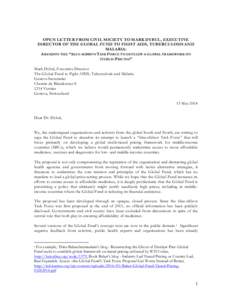 OPEN LETTER FROM CIVIL SOCIETY TO MARK DYBUL, EXECUTIVE DIRECTOR OF THE GLOBAL FUND TO FIGHT AIDS, TUBERCULOSIS AND MALARIA: ABANDON THE “BLUE-RIBBON TASK FORCE TO DEVELOP A GLOBAL FRAMEWORK ON TIERED-PRICING” Mark D