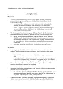 11MSP Assisting the Victims - Intervention by Australia  Assisting the victims Mr President  Australia commends the progress made by States Parties and their collaborating