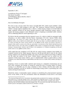 September 9, 2011 Assemblyman Wayne P. DeAngelo New Jersey Assembly 2239 Whitehorse-Mercerville Rd., Suite E Hamilton, NJ 08619